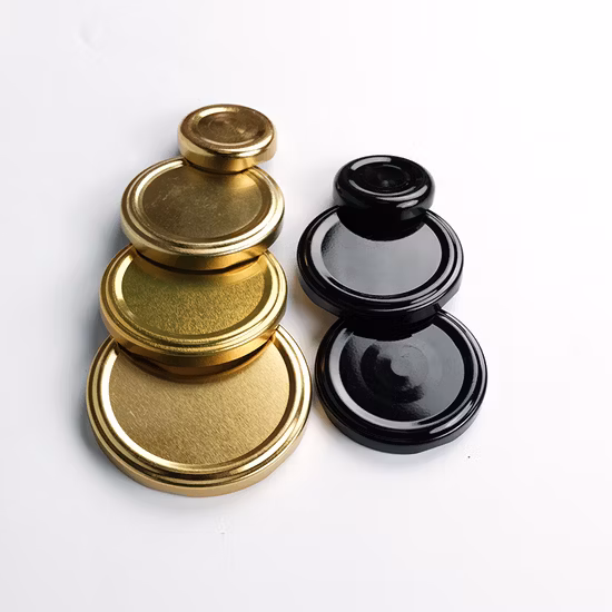 새로운 디자인 38mm 43mm 48mm 53mm 58mm 63mm 70mm 82mm 황금 생철판 트위스트 오프 금속 러그 뚜껑 유리병